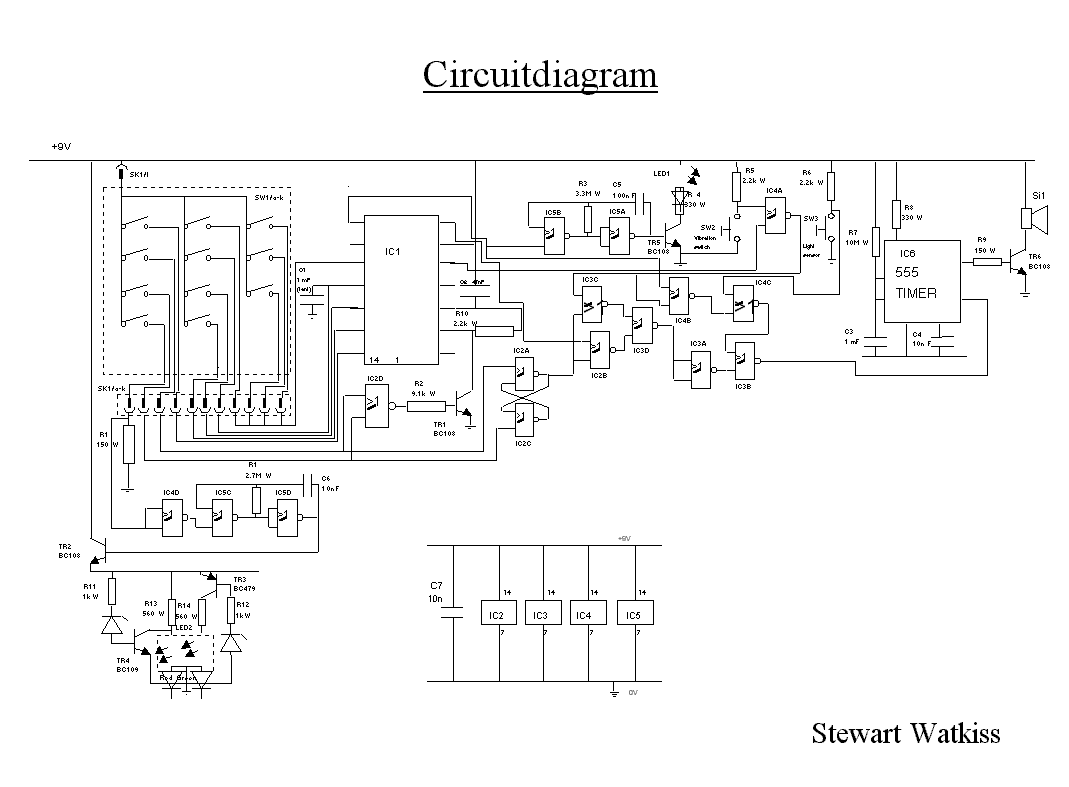 Complete circuit diagram for bicycle alarm project