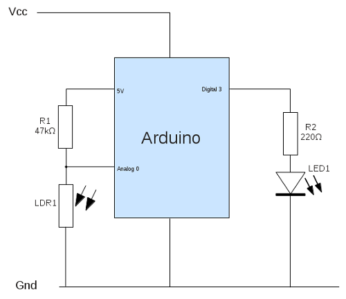 light dependent resistor LDR circuit using the Arduino