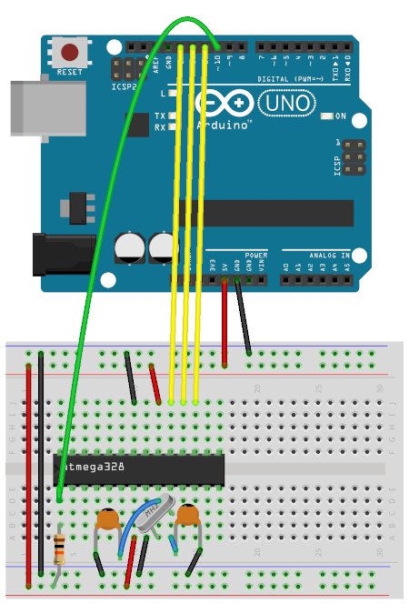 Arduino Atmega328p programmer and bootloader using a breadboard