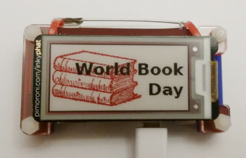 InkyPHat wearable Raspberry Pi badge for World Book Day
