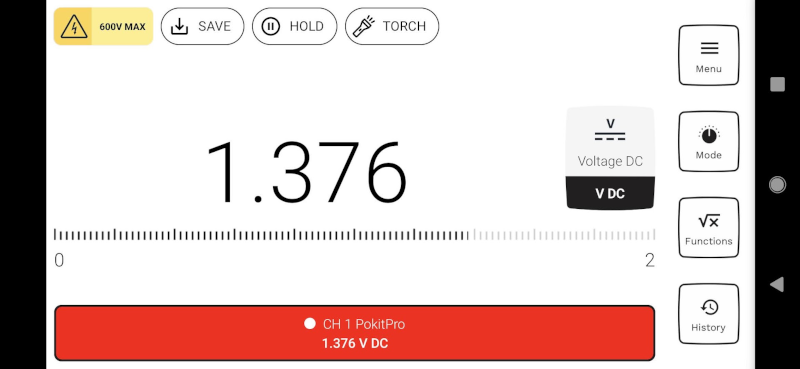 pokit displaying DC voltage