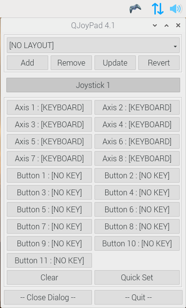 Gamepad configuration screen for QJoyPad keyboard emulator for Linux Raspberry Pi