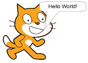 Scratch saying Hello World (not actual screenshot)
