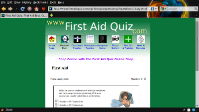 Screen shot of wquiz in use on FirstAidQuiz.com
