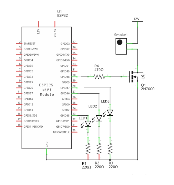 ESP32 led and smoke circuit schematic diagram