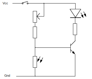 Circuit diagram of a low light sensor electronic LDR based circuit