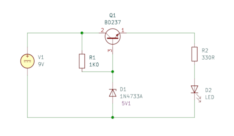 Schematic diagram of the simple voltage regulator circuit