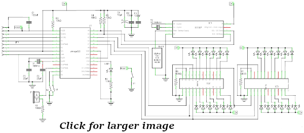 Arduino based clock circuit with LED output display, schematic diagram