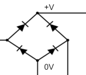 schematic symbol of 4 diodes configured as a ful-wave bridge rectifier