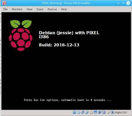 Virtualbox booting the new Raspberry Pi PIXEL DVD iso