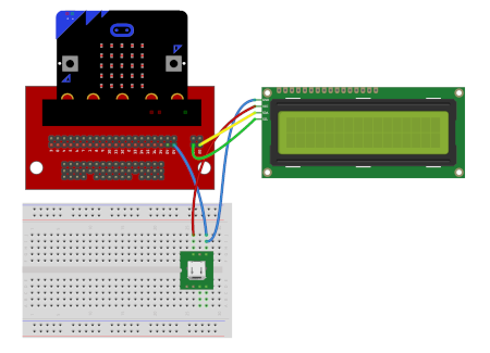Microbit circuit with LCD display 1602 with i2c adapter and usb power