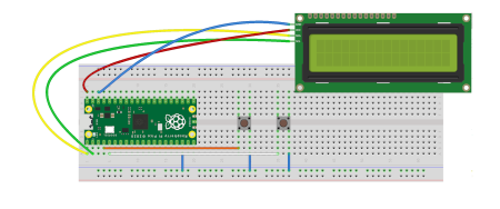 Fritzing wiring diagram for breadboard for LCD display on a Raspberry Pi Pico