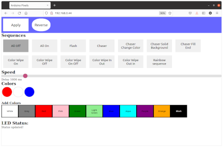 Web user interface for controlling NeoPixel / Pixelstrips using Arduino Nano RP2040