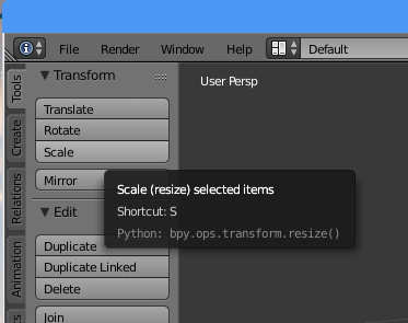 Blender tools tab, using scale to resize an object