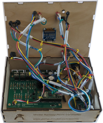 Inside laser cut box enclosure with PCB, Raspberry Pi Pico and electronics