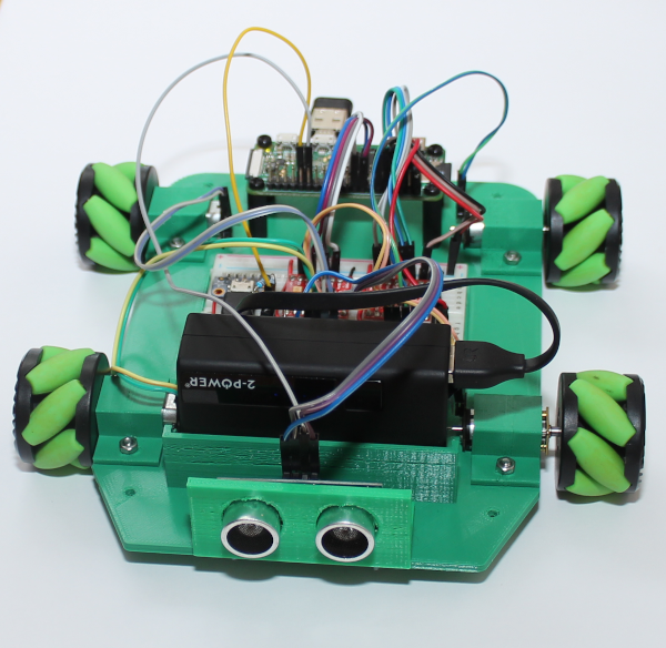 Raspberry Pi Mecanum Robot with ultrasonic distance sensor mounted