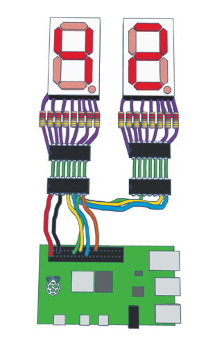 Raspberry Pi 7-segment display shift register circuit 3D drawing